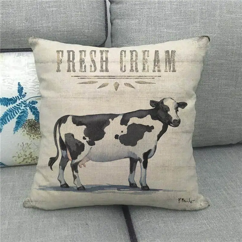 45 см * наволочка с изображением животных на ферме и деревянная из льна/хлопка для