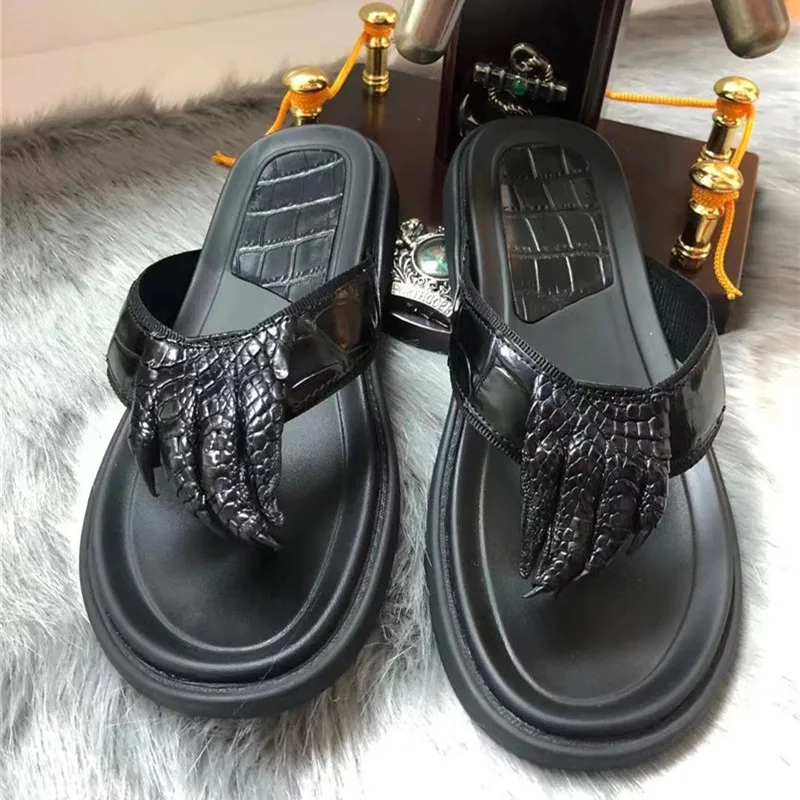

Authentic Exotic Crocodile Skin Non-slip Rubble Sole Men's Casual Sandals Genuine Alligator Leather Male Two-way Slipper Shoes