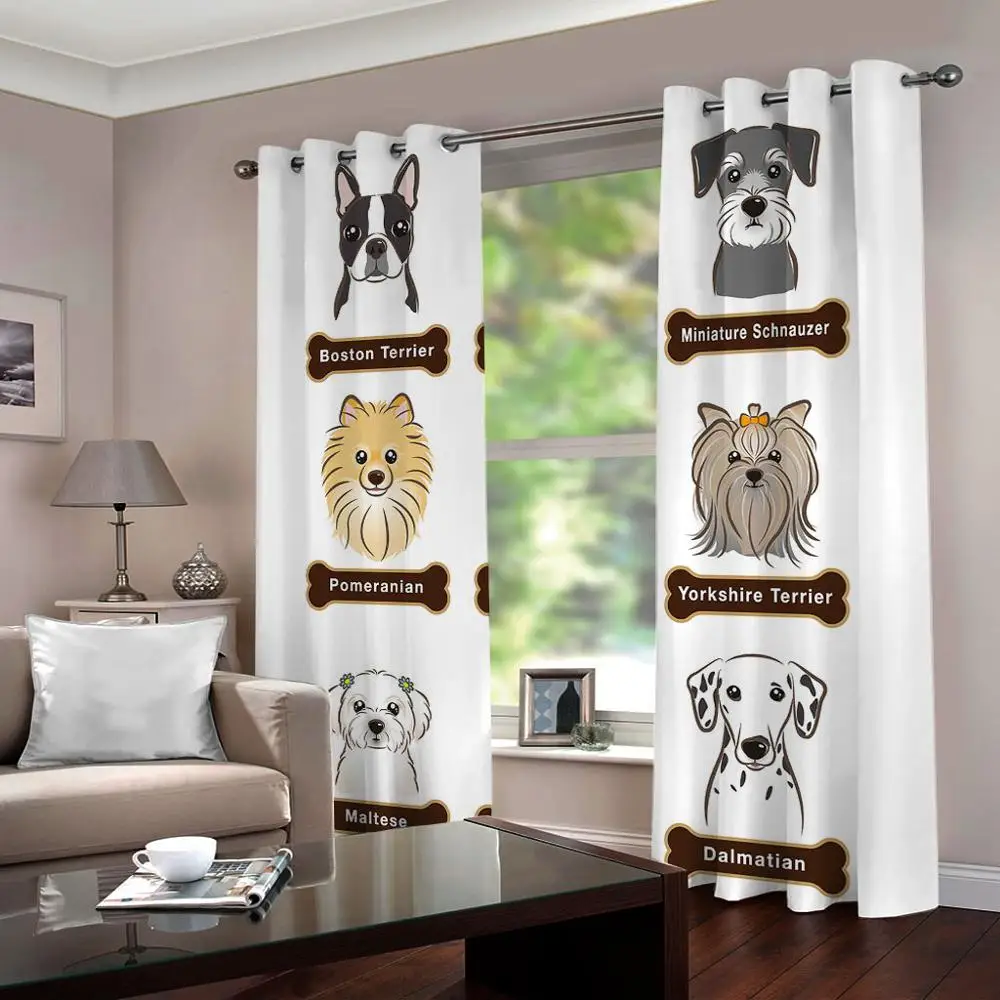 2 панели занавески Собака терьер далматинец Шиба ину 3D печать Blockout ткань шторы s