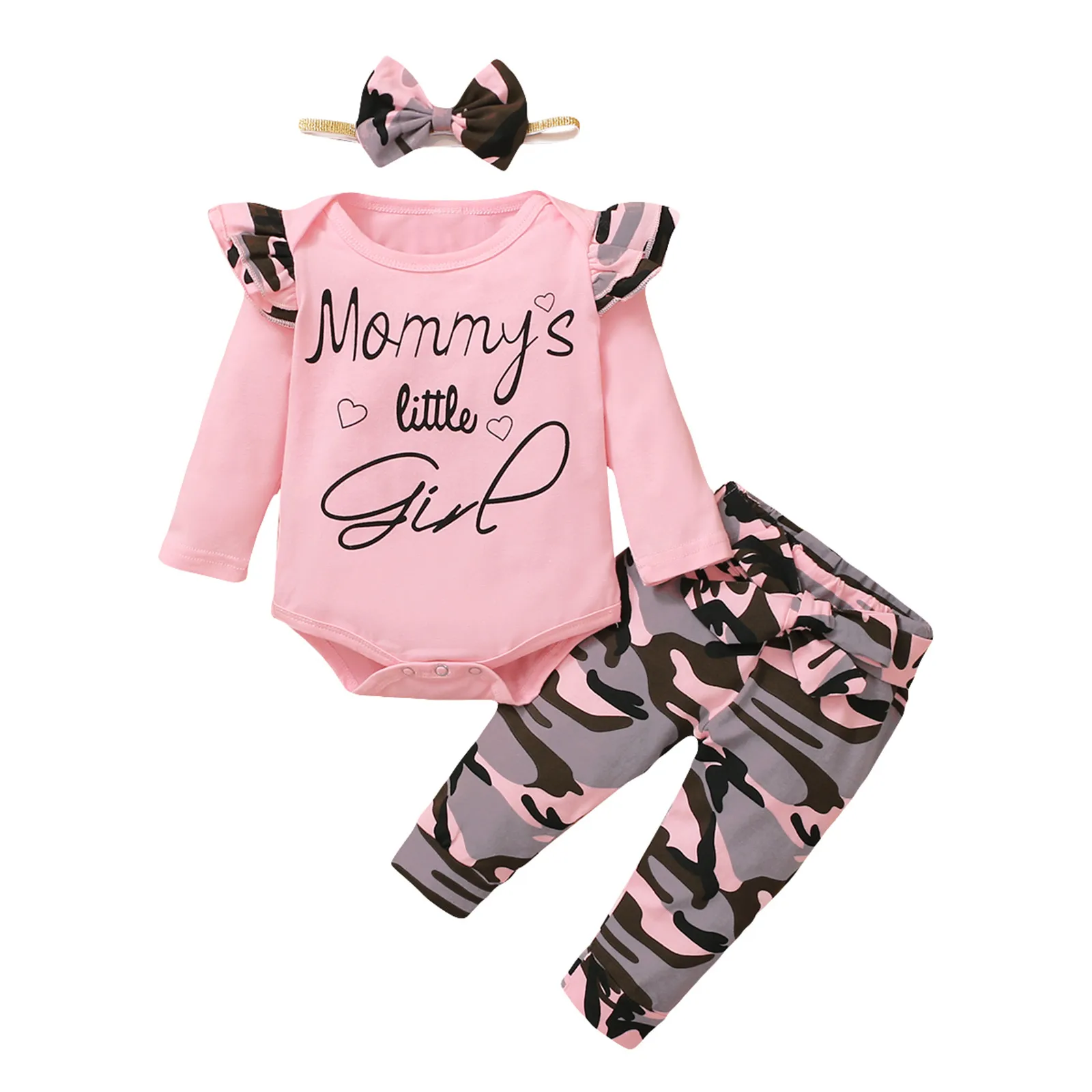 

0-18M Baby Valentines Day Outfit Newborn Infant Baby Flying Long Sleeve Romper Bodysuit+Camouflage Pants Set детская одежда 5*