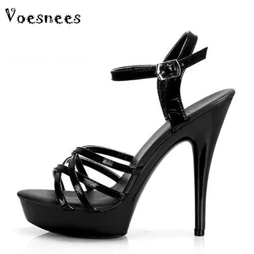 

Hot! Women Summer Sandals Patent Leather Platform Sandals High-heeled Shoes 15cm Fashion Shows Thin Heels Plus-size pumps 34-44