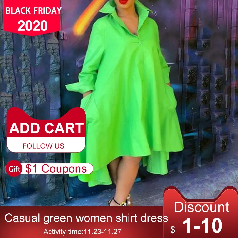 Женское длинное платье рубашка с оборками зеленое свободное Повседневное