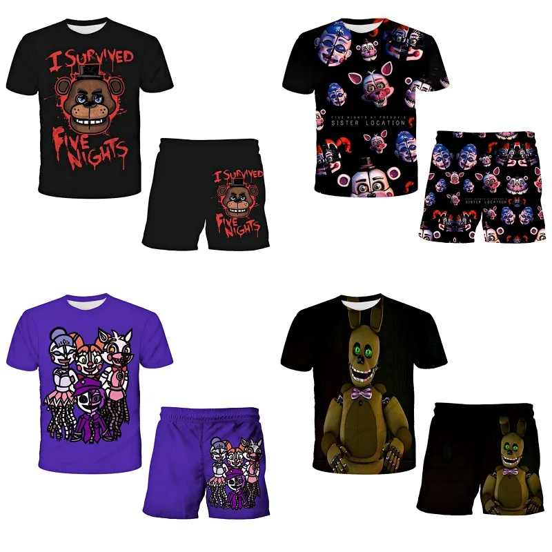 Детский комплект из 2 предметов Fnaf футболка с 3D принтом и шорты круглым вырезом