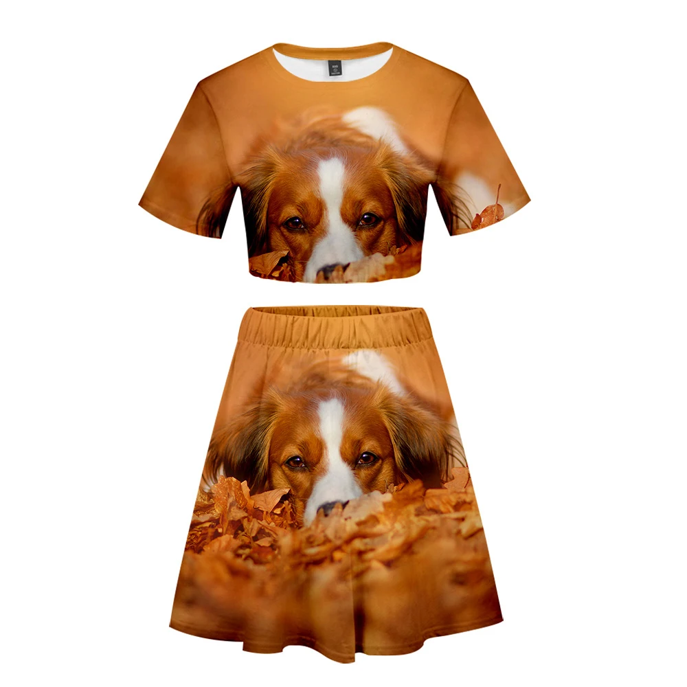 

2020 Lovely Dog 3D Printed Hip Hop Women Two Piece Set Fashion Summer Short Sleeve Crop Top+Skirt Suitable Streetwear Clothes