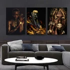 Картина маслом на холсте черная и Золотая женщина, постеры и принты в африканском стиле, Скандинавская настенная живопись для гостиной
