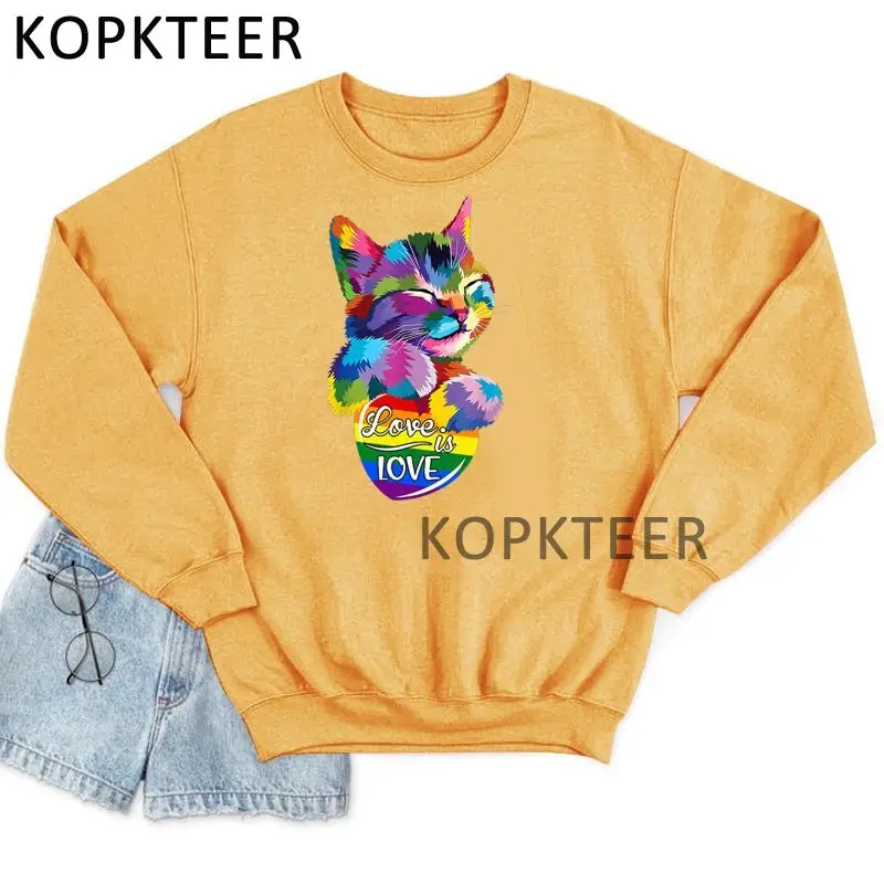 

Colorful Cat Love Is Love Women Hoodies Fashion Streetwear Ulzzang Aesthetic Harajuku Casual Long Sleeve O Neck Pullovers