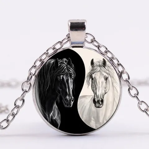Инь Янь лошадь логотип кабошон стекло фото искусство медальон кулон статусное ожерелье ручной работы для женщин