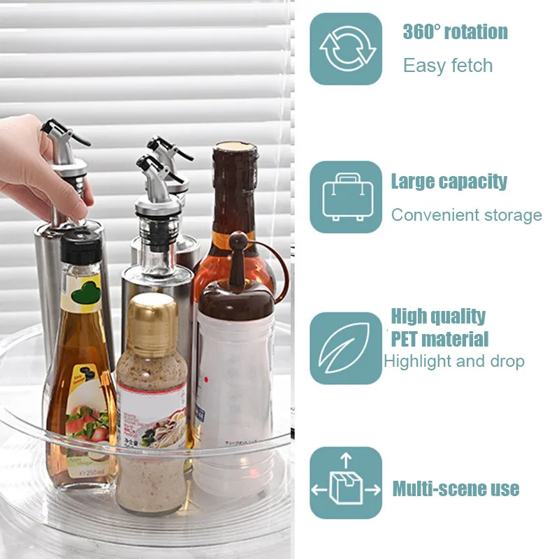 

Rotating Desktop Storage Tray Multifunctional Transparent Storage Tray Kitchen Storage Box K888