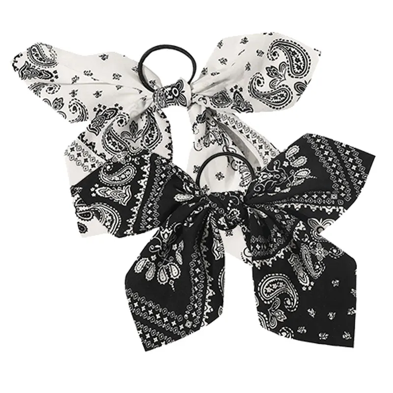 

Large Bowknot Rubber Band Scrunchies Elastic Hair Bands Retro National Style Hair Accessories Cashew Flower Print Hair Rope