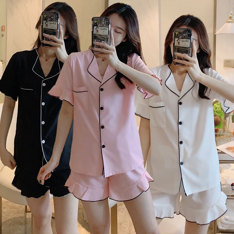 

2020 Summer Short Sleeve Cotton Shorts Pajama Sets for Women Sleepwear Suit Pyjama Loungewear Homewear Pijama Mujer Home Clothes