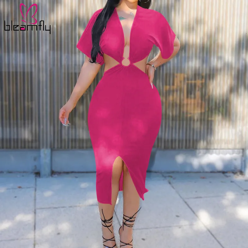 Женское сексуальное однотонное облегающее платье с v образным вырезом лето осень