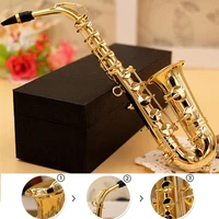 mini saxophone model musical instrument copper brooch miniature desk decor display with box bracket for musical instrument