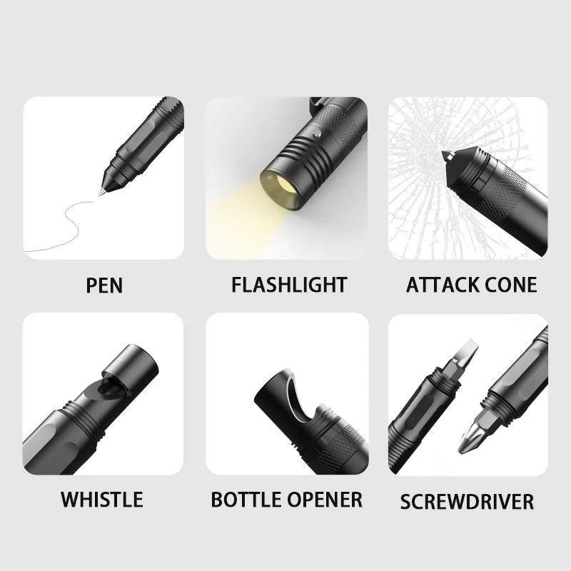 

Aluminium Multifunctional Tactical Pen With Lamp Self Defense Field Survival Personal Security Protection Glass Breaker Portable