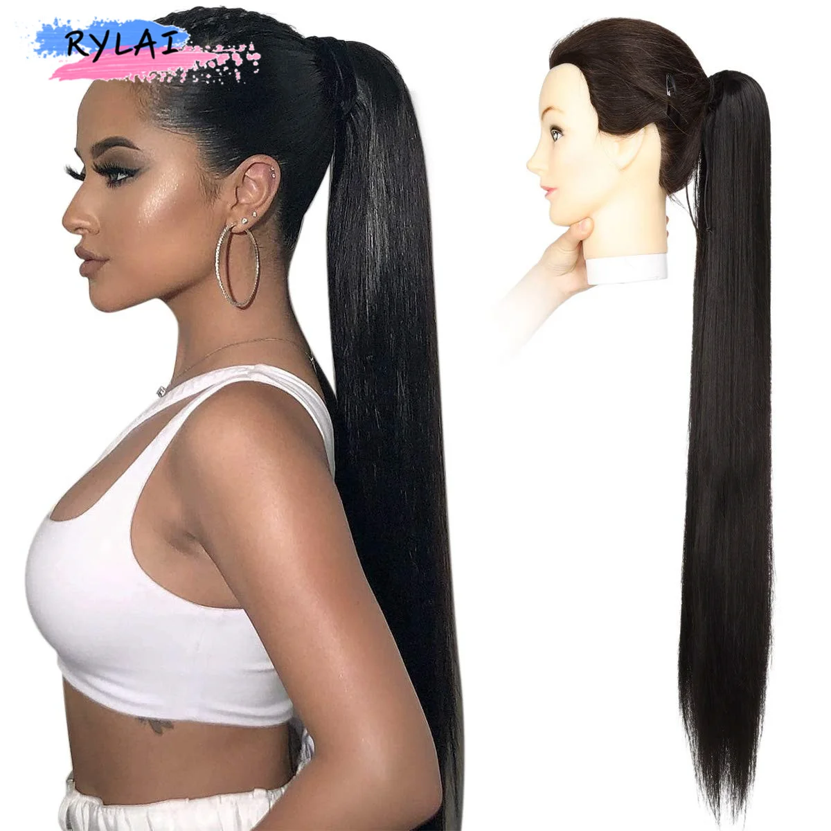 

Clip In Hair Ponytail Drawstring Super Long Straight Hair Extension 30 Inch140g Black Brown Ombre Color Heat Resistant Daily Use