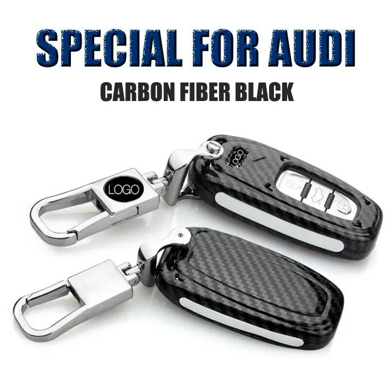 

1 Pcs 3 Buttons Carbon Fiber Car Smart Remote Key Fob Case Holder Cover Bag With Keychain Fit For AUDI Q5/A4L/A6L/A8L/S7