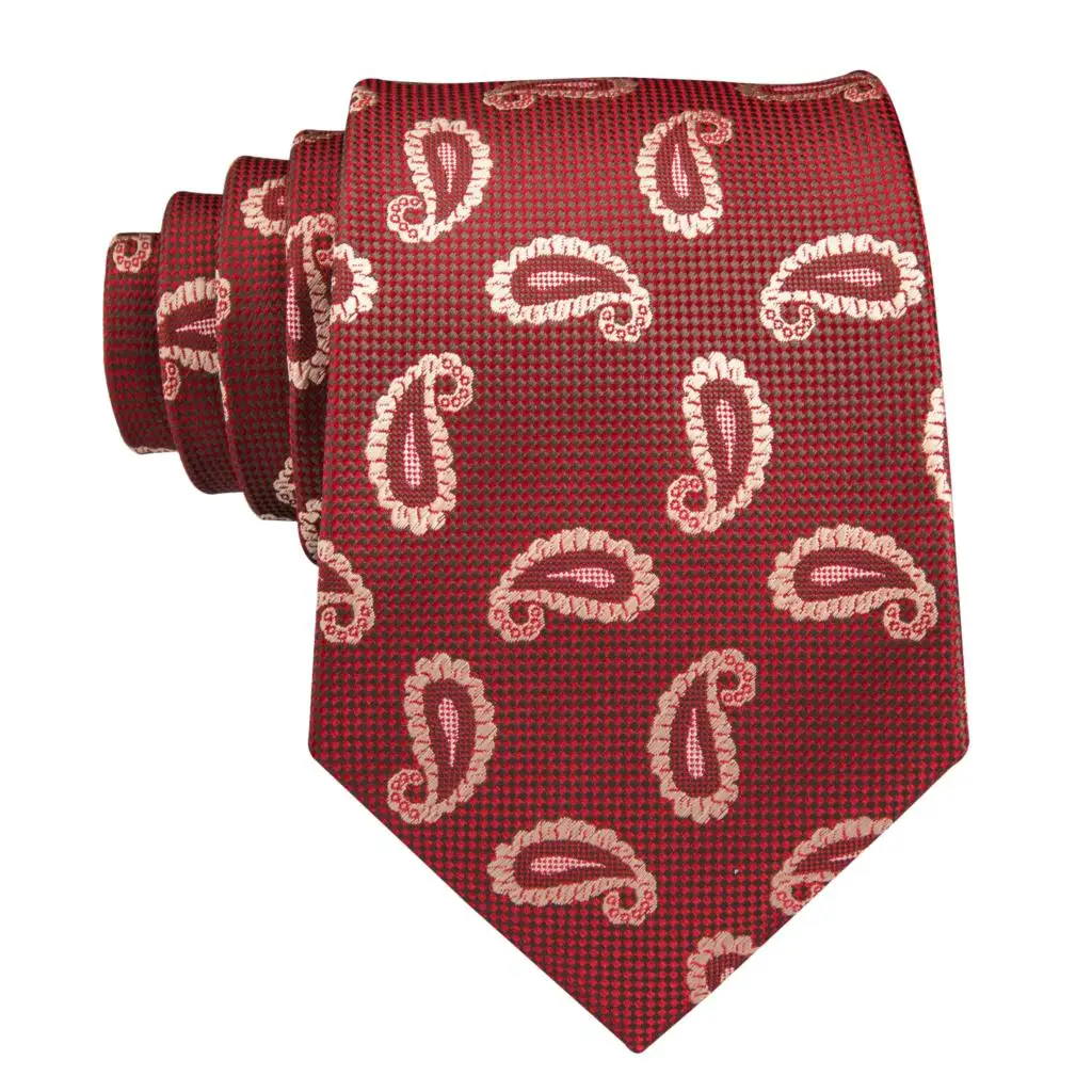 SN-3124 Hi-Tie 8.5cm Silk Men Tie Paisley Coral Red Necktie for Classic Party Wedding Pocket Square Cufflinks Luxury Set | Аксессуары