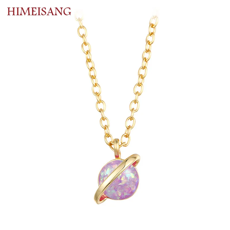 

HIMEISANG Universe Retro Galaxy Glass Ball Yellow Silver Planet Necklace For Women Sky Galaxy Pendant Necklace Party Jewelry