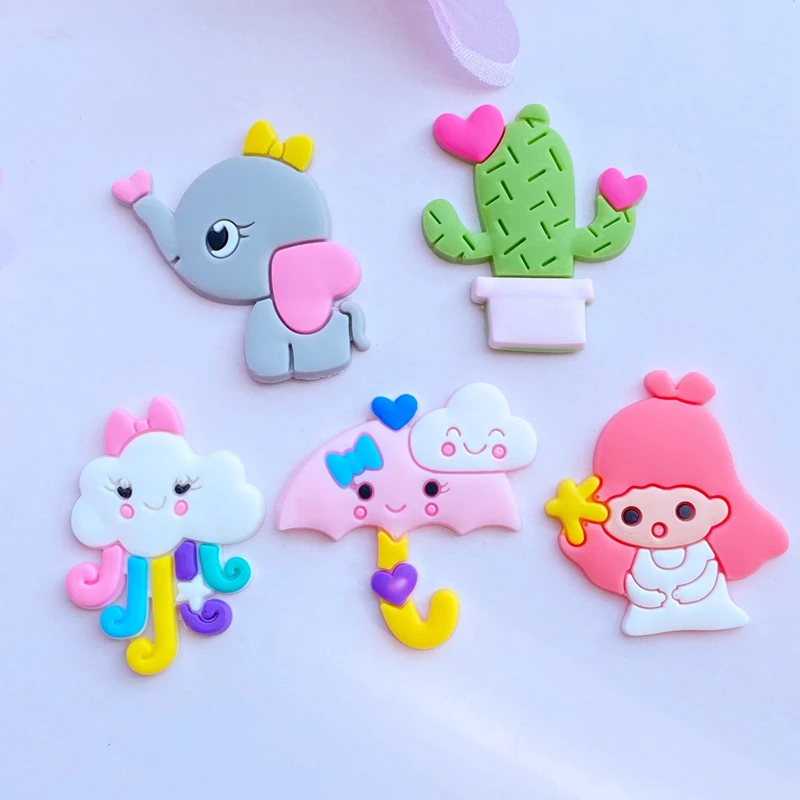 10pcs Cute Mini Cartoon Animals / Little Girls PVC Flexible Glue Flat Back DIY Scrapbook Embellishment Phone Craft Decoration