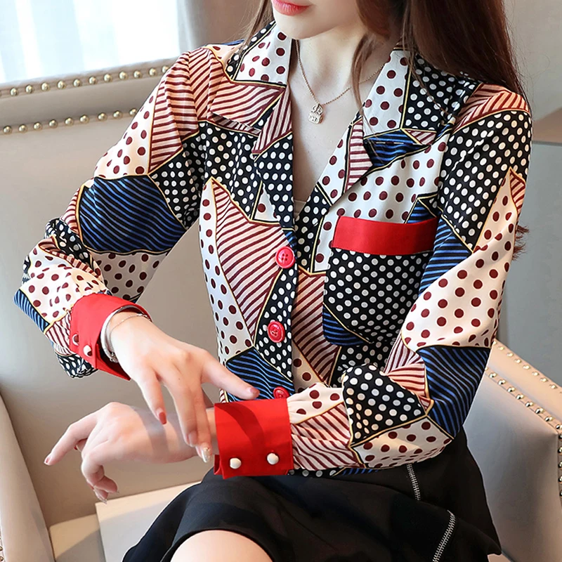 Blusas femininas рубашки женские Топы Рубашки с длинным рукавом Женские топы с пуговицами в полоску с v-образным вырезом одежда шифоновая блузка Топы 7087 50