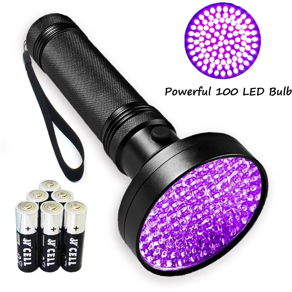 

100 LED UV Ultra Violet Flashlight 395nm Blacklight Detector AA Battery Powered Detection Outdoor Torch Lamp Light
