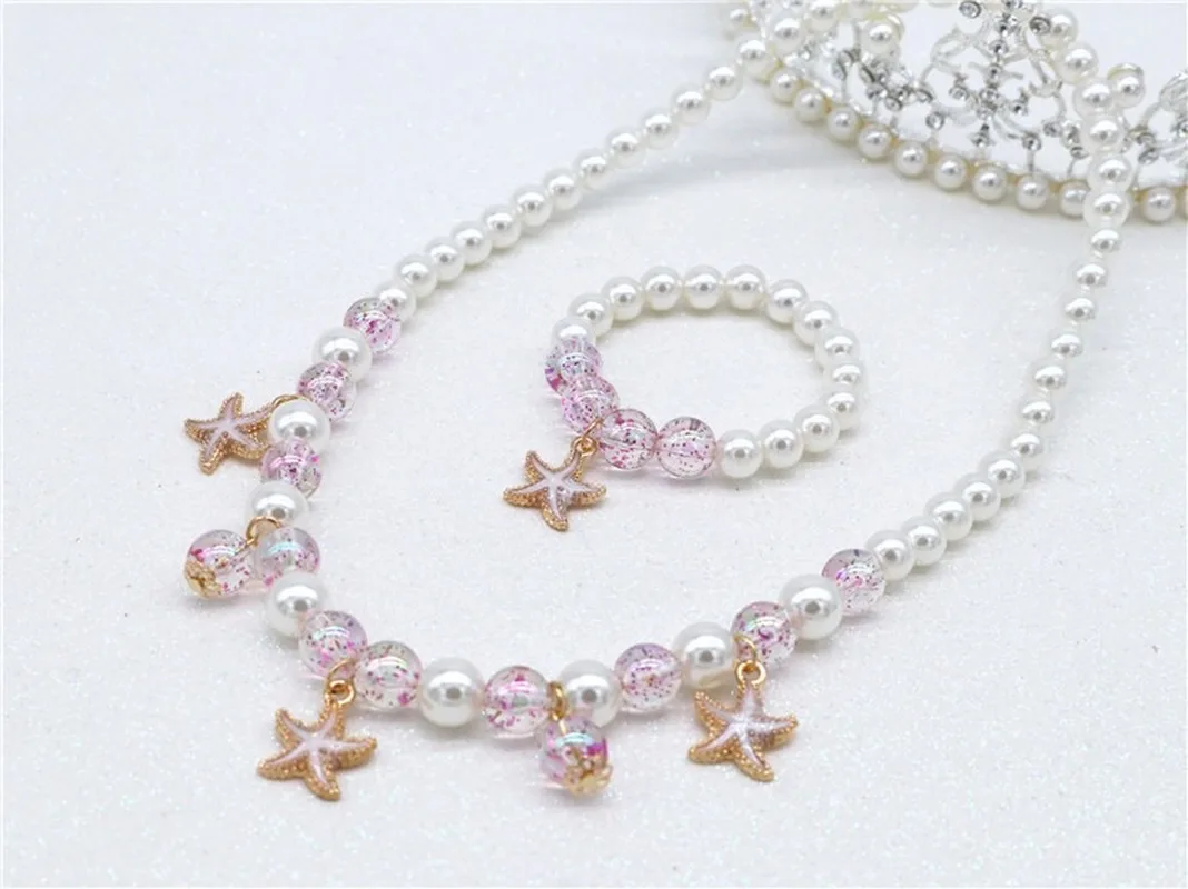 

New Children DIY Decorations Ocean Shell Starfish Beads Necklace Bracelet set Princess Pearl Suit Necklace Girl Chain