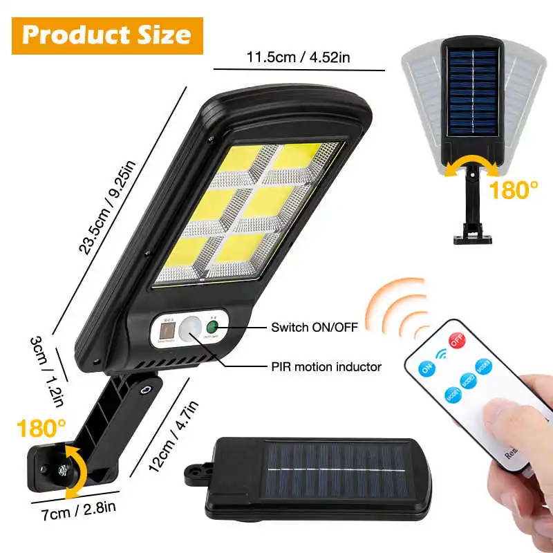 

LED Outdoor Solar Street Light Waterproof PIR Sensor Wall Lamp Human Induction COB Industrial Garden Square Highway Road Lamp