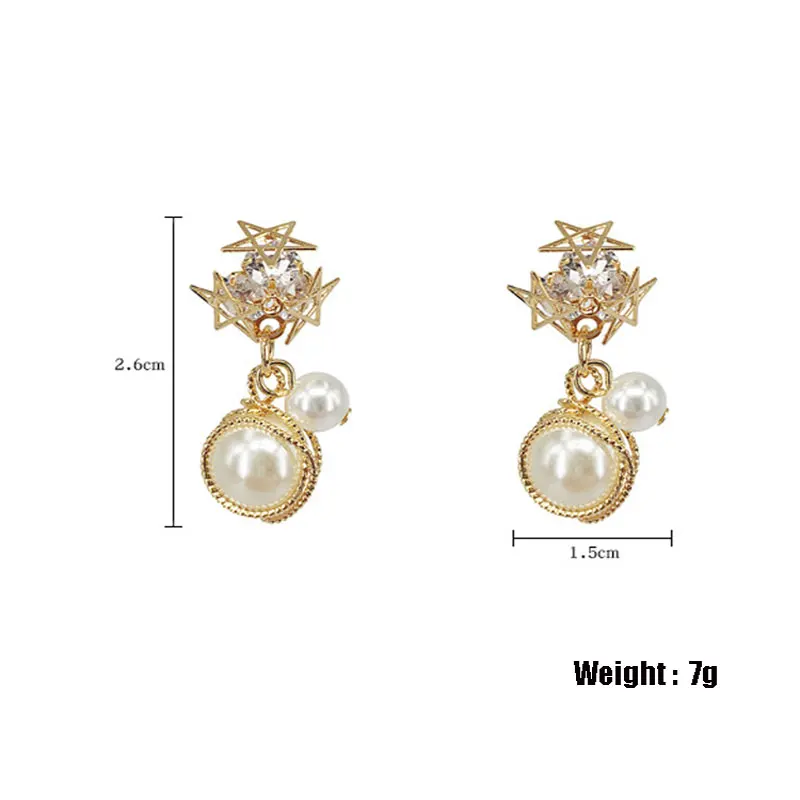 

Fashion Pearl Zircon Star Pendant Drop Earrings For Women Winding Pentagram Earrings Needle Statement Jewelry