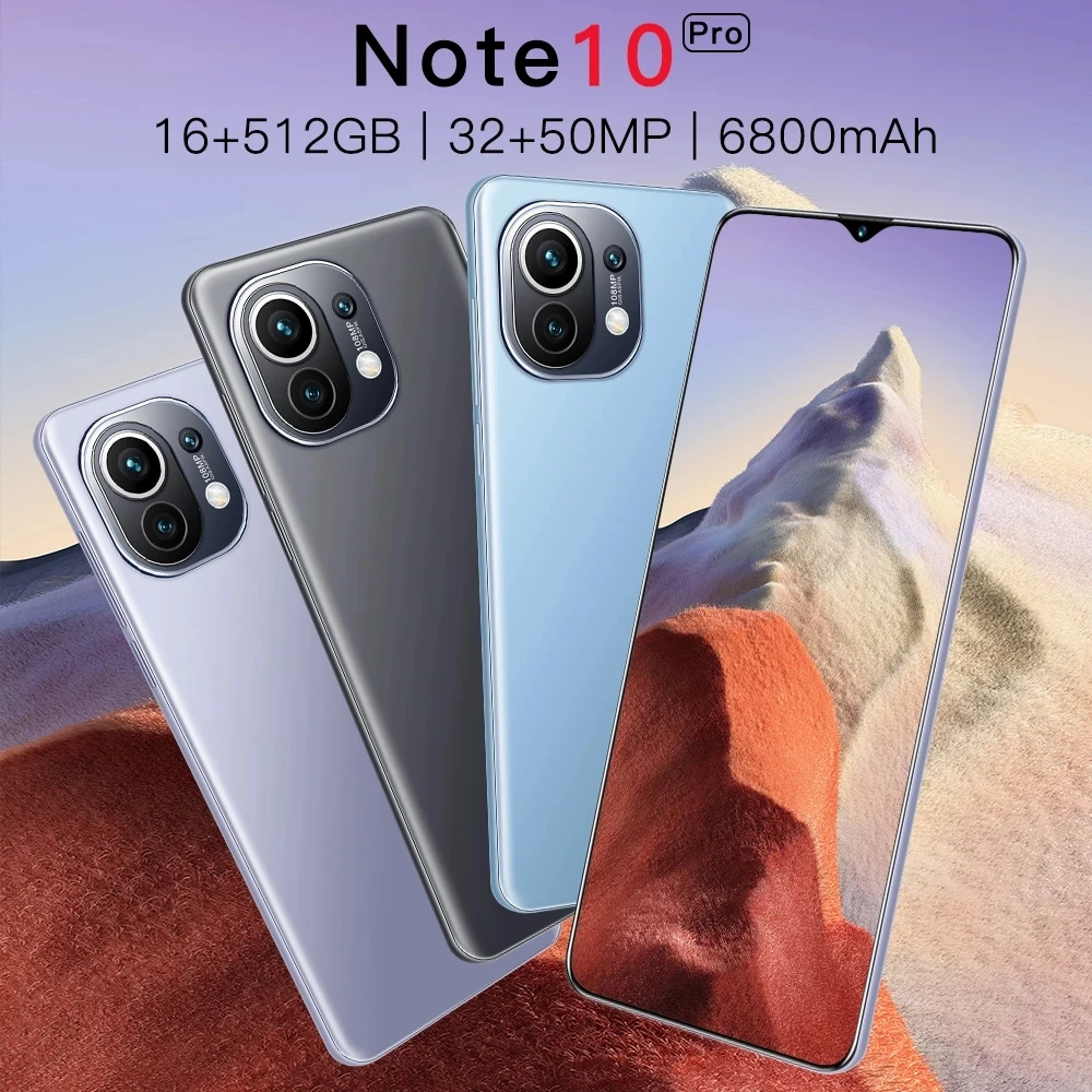 

Radmi Note 10 Pro Smart phones 16GB+512GB smartphones 6.7 inch cellphones Qualcomm 888 mobile phones Faca ID adnroid 11.0 phone