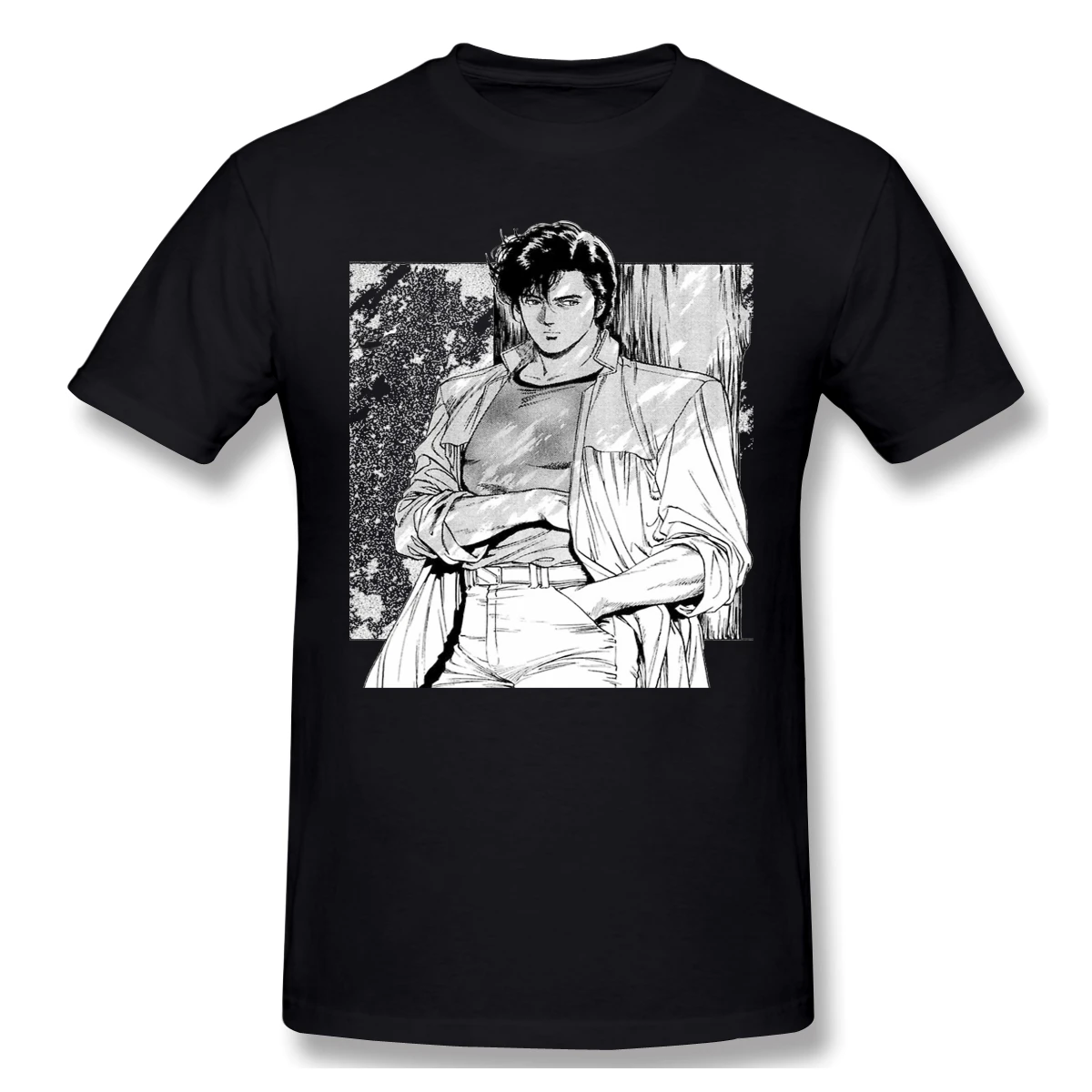 City Hunter - Ryo Saeba художественная черная футболка с коротким рукавом | Мужская одежда