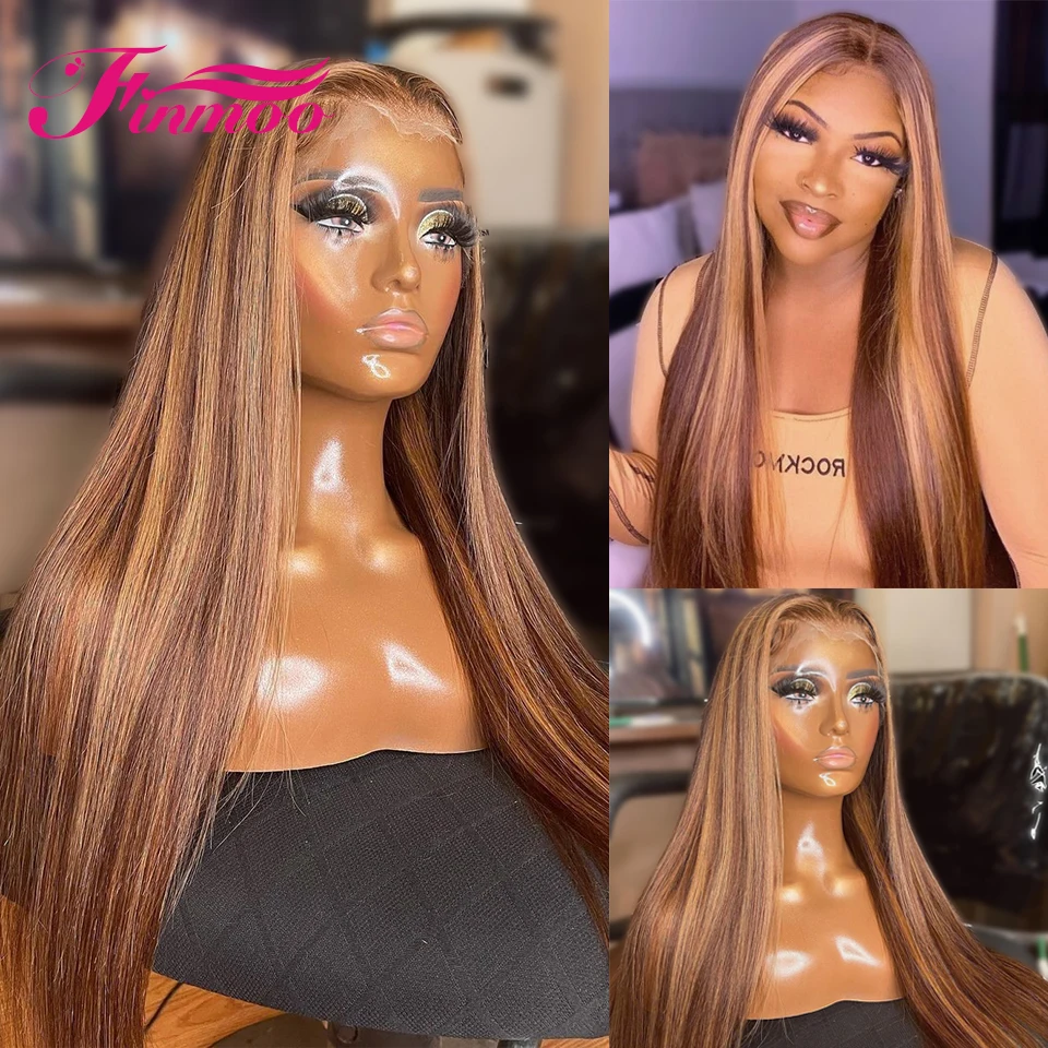 

Прямой парик из человеческих волос, бразильские волосы, парики #27, медовые светлые передние парики на сетке для женщин, коричневый парик на с...