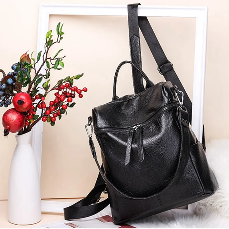 

Solid Color Soft Surface Women's Backpack Fashion Texture PU Student School Bag Large Capacity Shoulder Bag