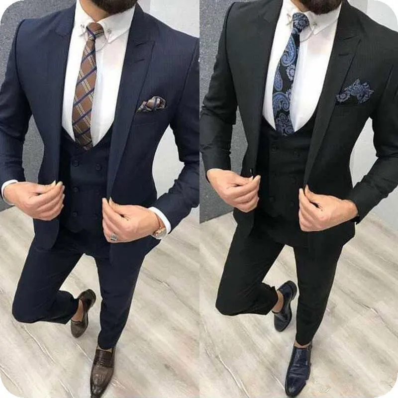 Black Same as image Темно-синие формальные деловые мужские костюмы черные мужские свадебные костюмы смокинг жениха 3 шт нежные обтягивающие блейзеры(пальто+ брюки+ жилет - Цвет: Black Same as image