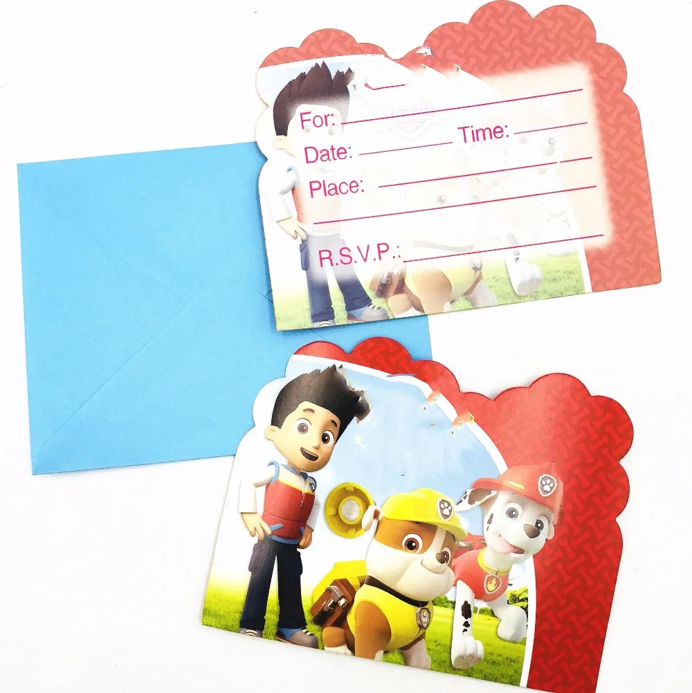 Invitation card 6pc Из мультфильма «Щенячий патруль» для дня рождения украшения, товары для вечеринки для маленьких мальчиков посуда скатерть тарелки чашки баннеры подарки с рисунками из мультфильма «Щенячий патруль» Детские сувениры - Цвет: Invitation card 6pc