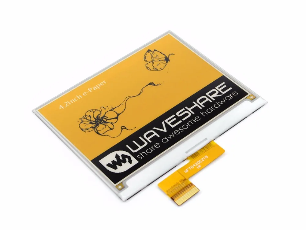 

Waveshare 4.2inch E-Ink Raw Display 400x300 E-paper Three-color:Yellow Black White SPI No PCB No Backlight low consumption