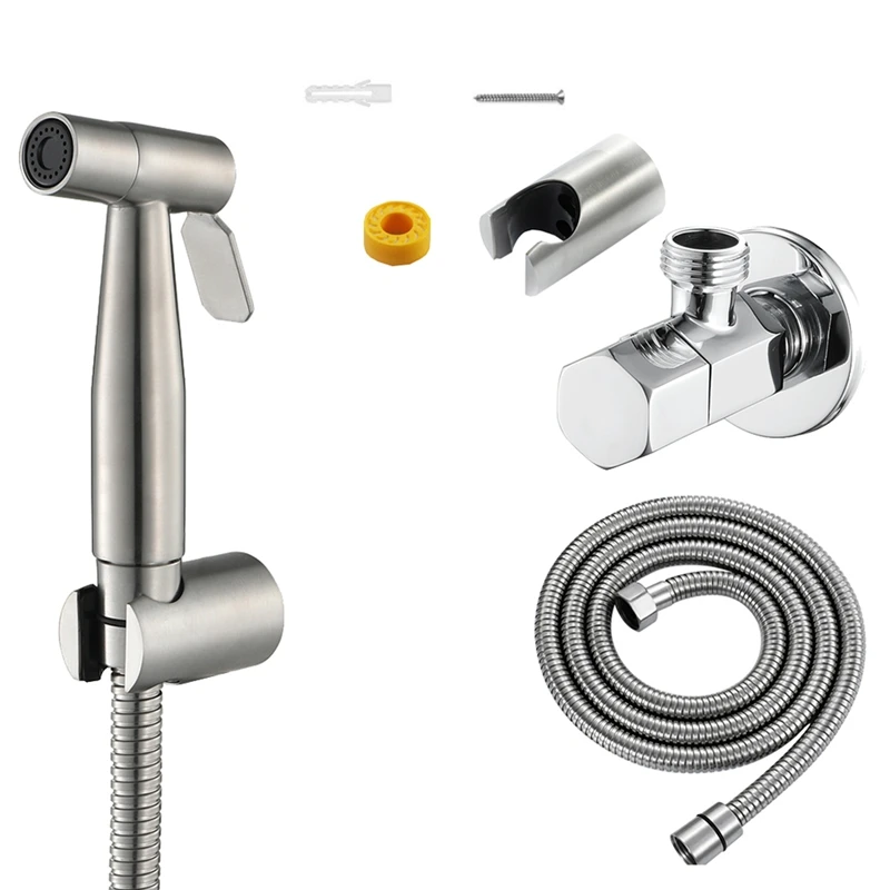 

Hand-Held Bidet Sprayer Set Toilet Flusher Brushed Stainless Steel Bidet Faucet Bathroom Spray Bathroom Shower Head