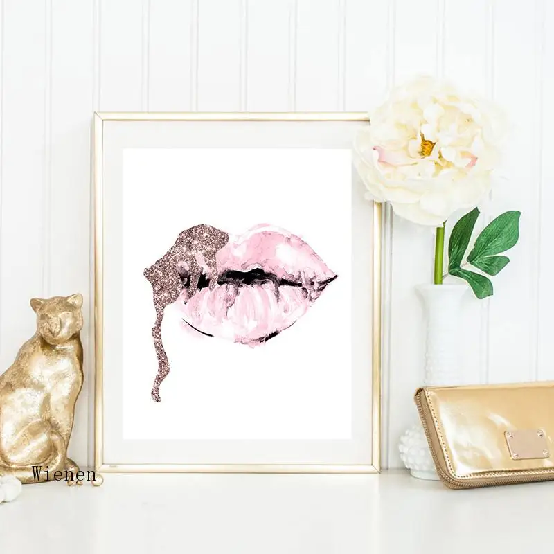 

Modern Girl Room Decoration Picture Pink Flower and Perfume Fashion Poster Eyelash Lips Makeup Print Canvas Wall Art Painting