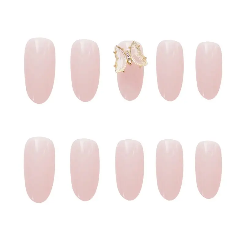 Розовый чистый цвет с Бабочка 3d декорированные накладные ногти японские милые