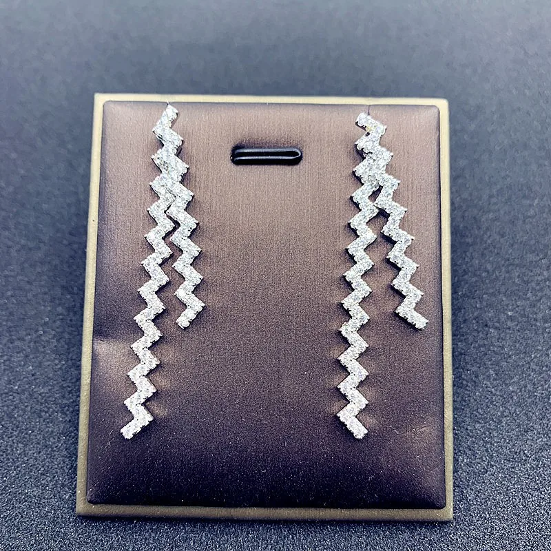 

Fashion Geometric Jagged Trendy Wave Zircon Long Earrings For Women Pendientes Mujer Bijoux Jewelry Zk30