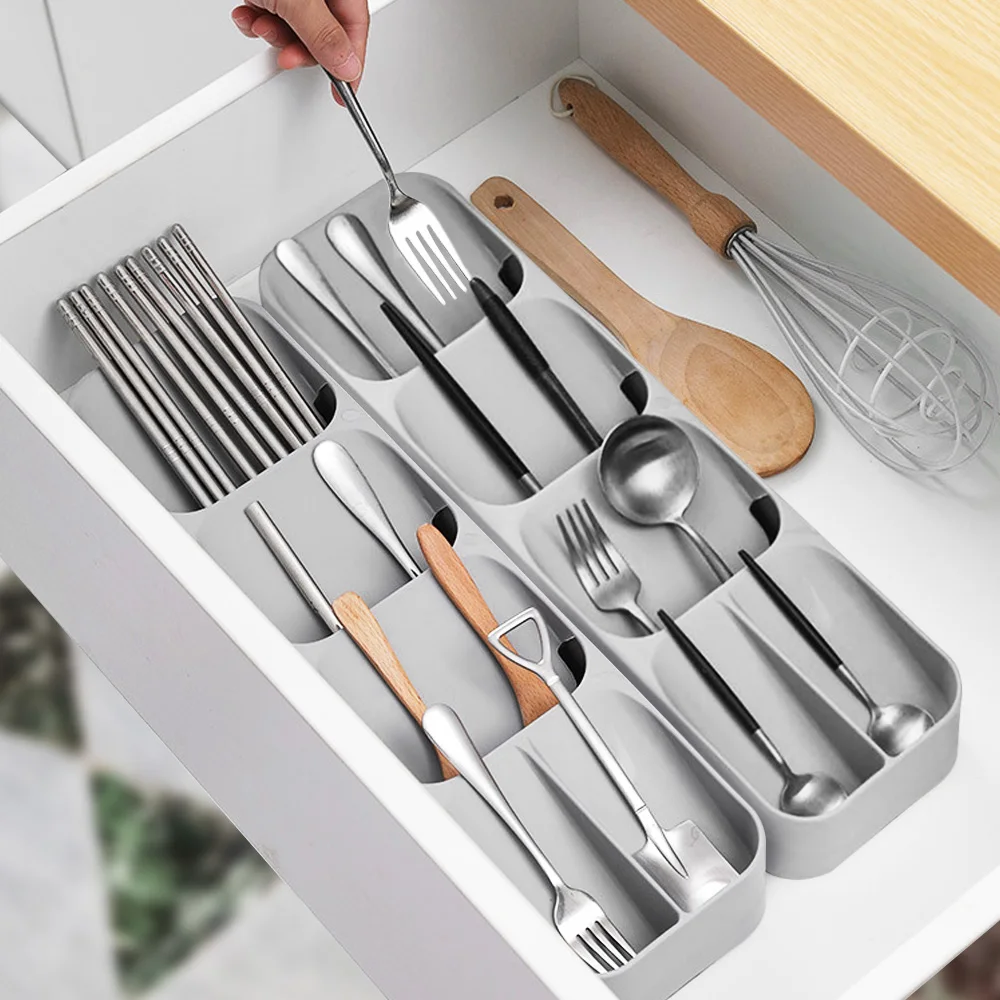 Cutlery Storage Box Tray Knife Holder Tableware Organizer Spoon Fork Drawer Plastic Container Block |