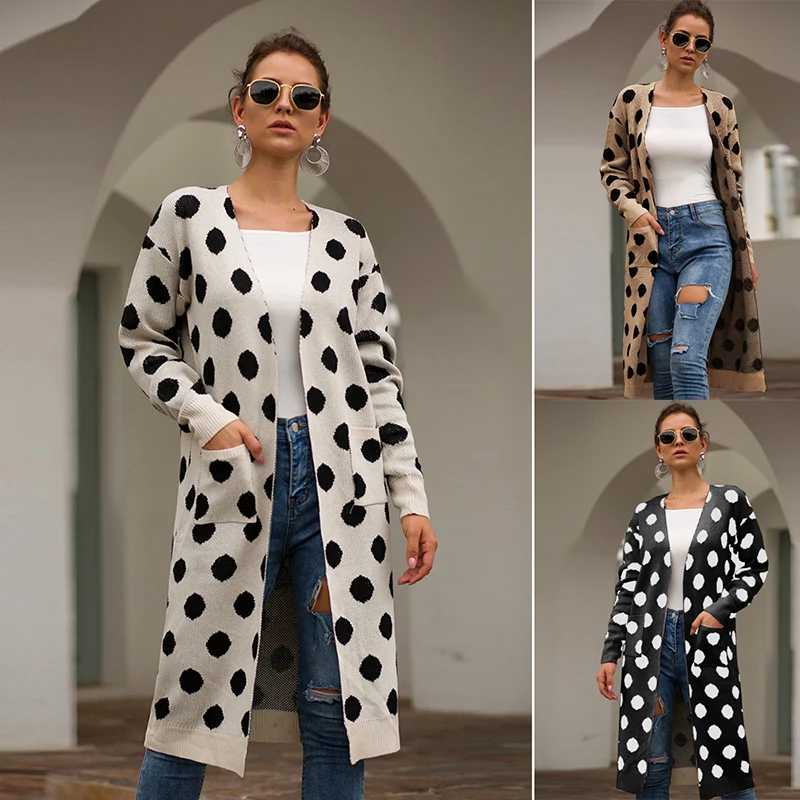 

Autumn Winter Warm Long Women Sweaters Cardigan Knit Open Stitch Pocket Sweater Knitted for Female Sleeve Comfortable Coat