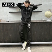alex plein hoodies man 100 cotton outline skull embroidery fleece zip up streetwear menashion aesthetic couple sportswear new