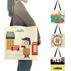 Льняная сумка с эксклюзивным дизайном, практичная сумочка-тоут на плечо с принтом Лондона, реки Парижа, пейзажа