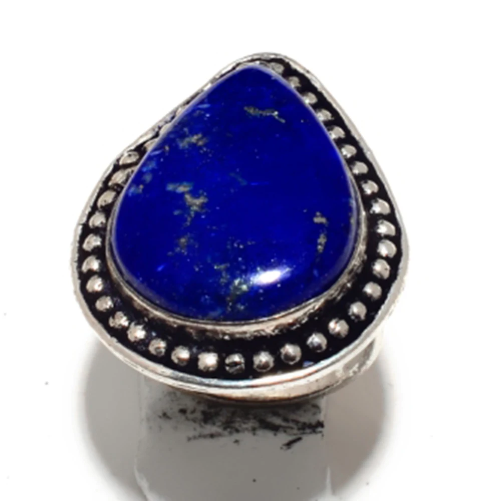 

Genuine Lapis Lazuri Ring Silver Overlay over Copper , Hand Made Women Jewelry gift , R6591 , Size: 7.75