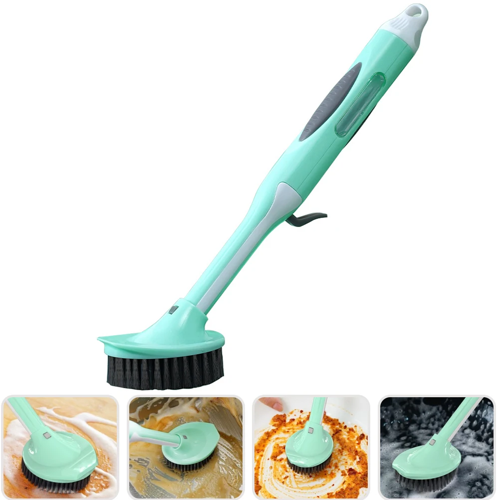 Бытовая кухонная щетка для чистки с длинной ручкой диспенсером мыла мытья посуды