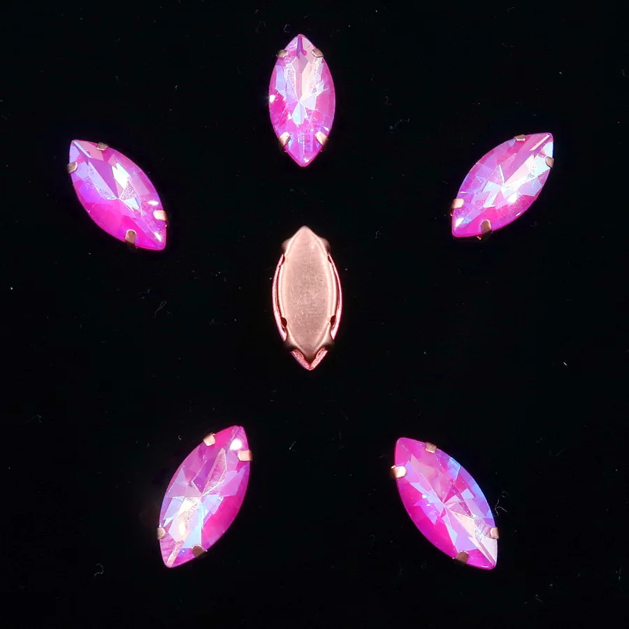 A44 Fuchsia AB Золотой коготь настройки желе конфеты стекло и AB цвета кристалл 7*15 мм Navette Маркиза Форма пришить стразы бусины Одежда diy отделка - Цвет: A44 Fuchsia AB