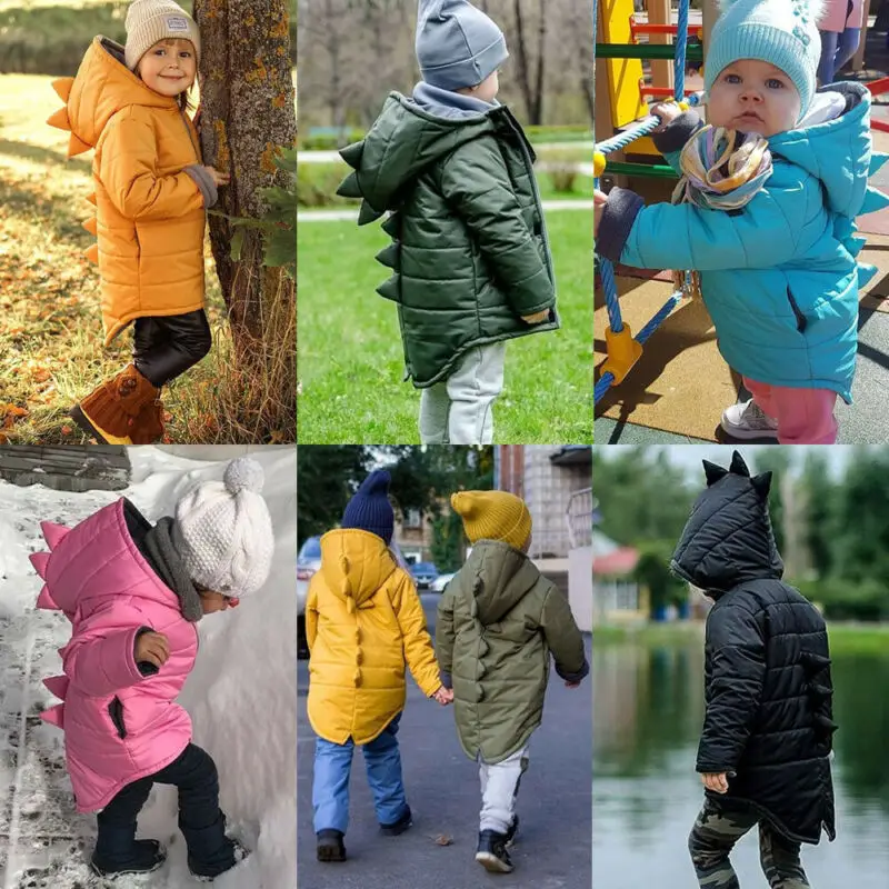 Toddler Kids Baby Girl Boy 1T-7T Hoodies Outwear Coat 3D Dinosaur Winter Warm Jacket | Детская одежда и обувь
