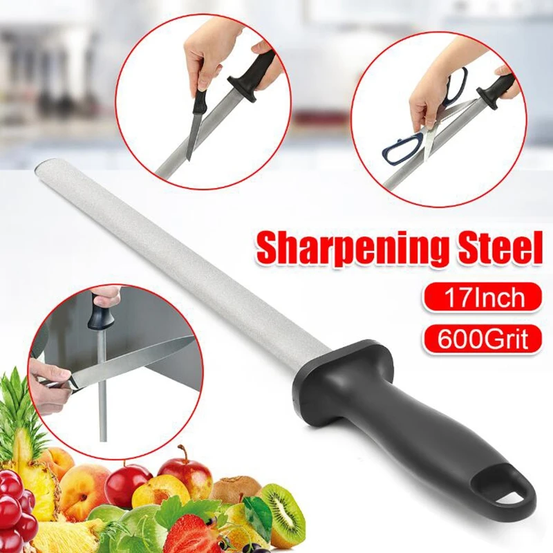 

Hot Kitchen Grit Diamond Knife Sharpener Sharpening Steel Rod Stone 17Inch