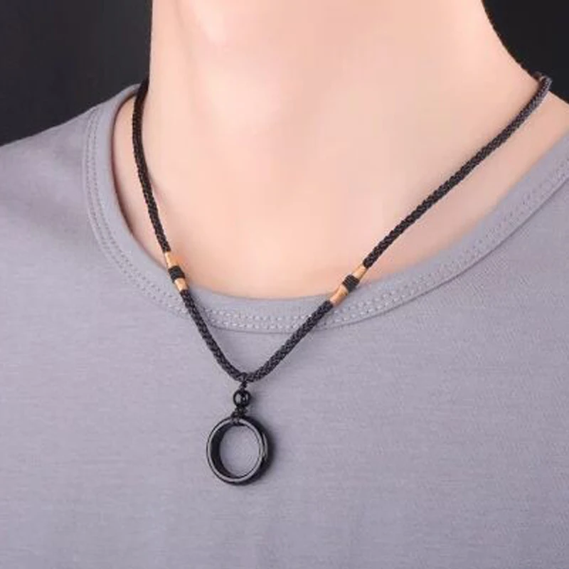 Мужская винтажная подвеска с черным кристаллом геометрической формы длинная