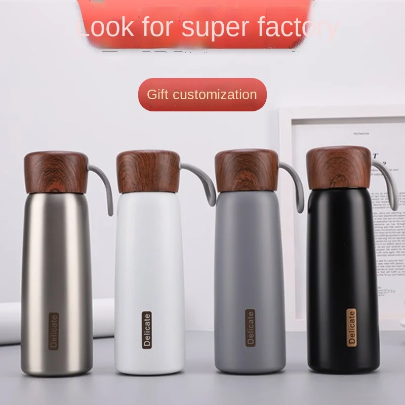 

Stainless steel space thermal cup couple portable insulation cup 400ml 500ml outdoor sports coffee cup leak-proof wood grain cup
