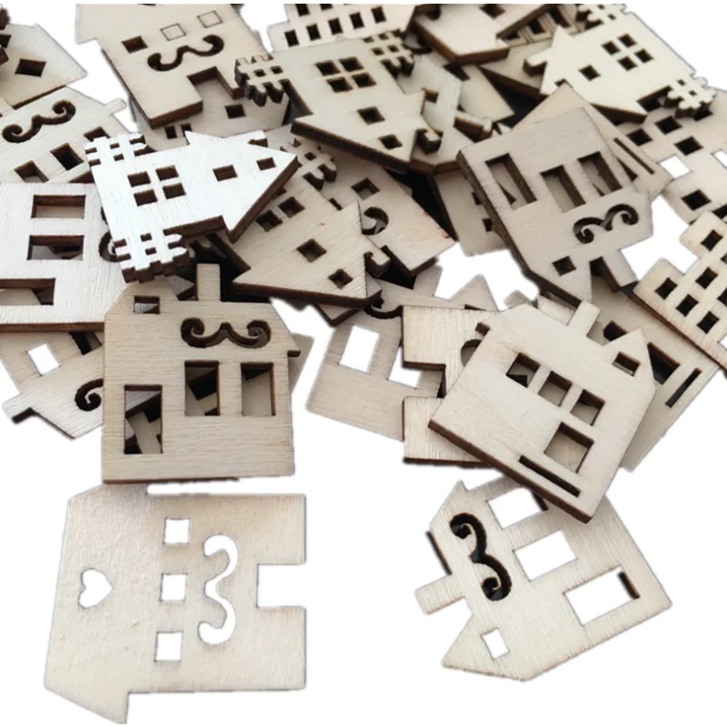 50pcs 30mm wooden house shaped embellishments hanging ornaments unfinished wood cutouts ornaments for christmas crafts decor free global shipping
